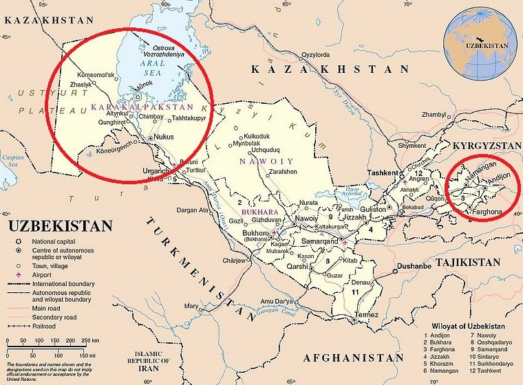 uzbekistan mappa modificata